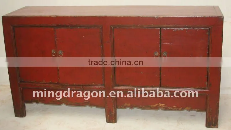 Chinese Antique Red Four Door Cabinet Shoes Kitchen Cupboard