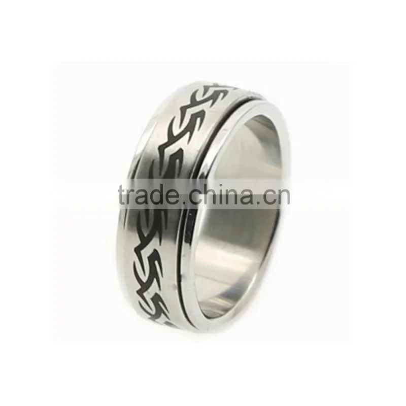 Stainless Steel Spinner Etched Regular Line Gay Men Rings