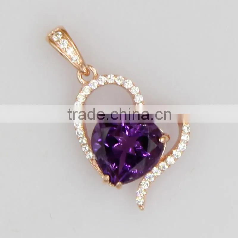 Yujinfu Amethyst 925 sterling silver pendant rhodium plated jewelry with CZ setting