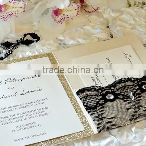 glam black lace pocket foled wedding invitations of wedding suppleis