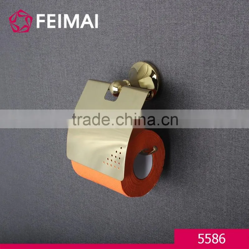 Brass Gold Plated Hotel Style Toilet Paper Holder With Lid