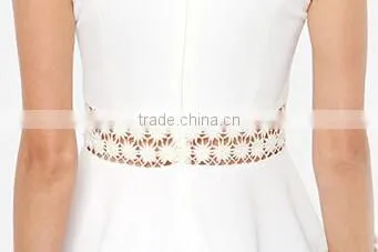 Lady top Round Neck Sleeveless Chiffon Top With Lace Waist