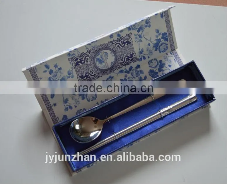 Stainless Steel Korean spoon and chopsticks set with gift blue box packing