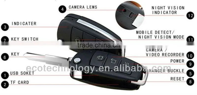 1080P Night Vision Action Camera Motion Detection DVR Car Key Camera S820