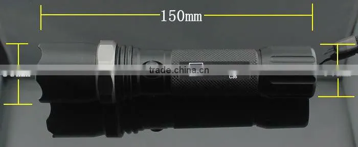 Goread C35 black aluminum high bright zoom Q5 LED 18650 rechargeable flashlight