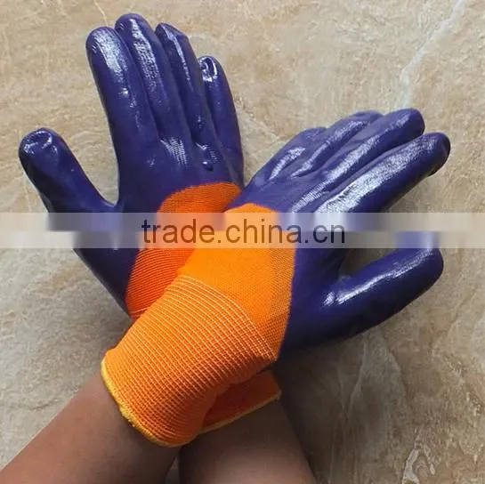 13 gauge 40g black nylon glove core black nitrile coated work gloves for vehicle repair