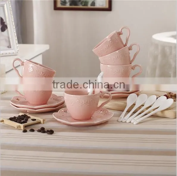 Bone Porcelain Glaze Ceramic Coffee Cups And Saucers Ceramic Tableware LS-2