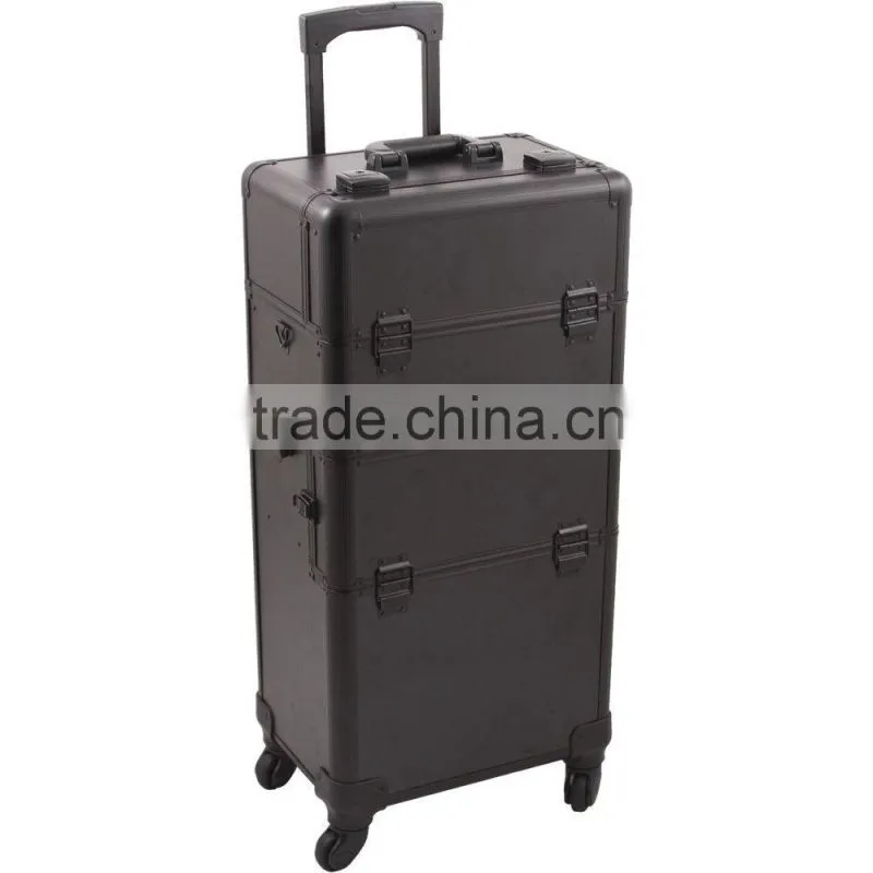 4-Wheel 2-in-1 Rolling Makeup Case with Easy-Slide and Extendable Trays, Includes Removable Tray and Extra Lid, 31-Inch, Smooth