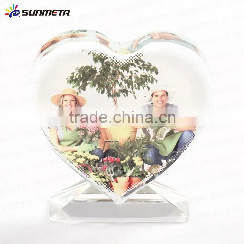 Sunmeta factory Love heart shape sublimation crystal picture frame for birthday gift