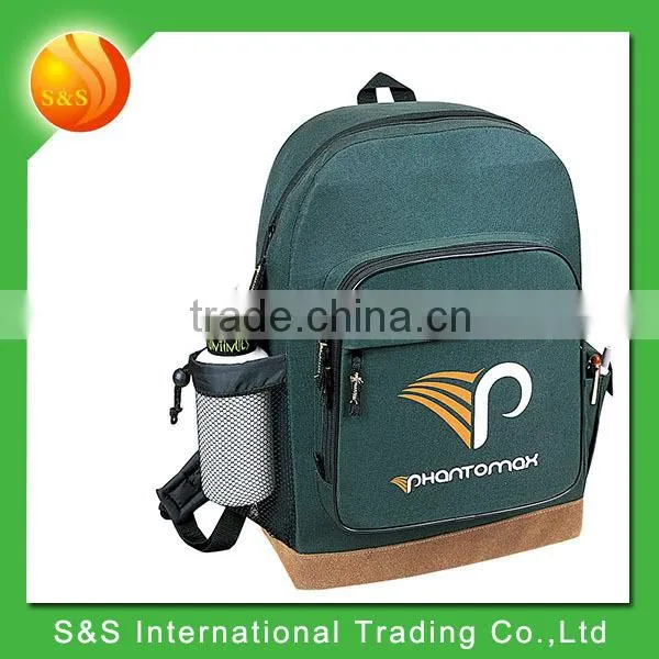 faux leather bottom wholesale backpack with drink bottle holder