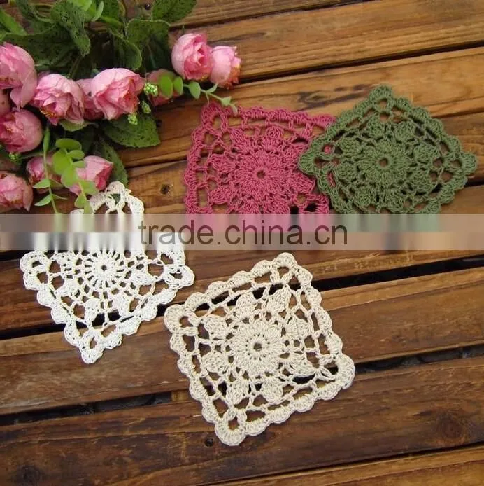 Hand crochet cotton sequare lace doilies,DIY accessories decoration cup mat