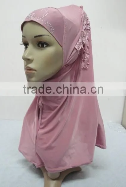 H309 latest instant hijab with lace fringes and rhinestones,muslim scarf