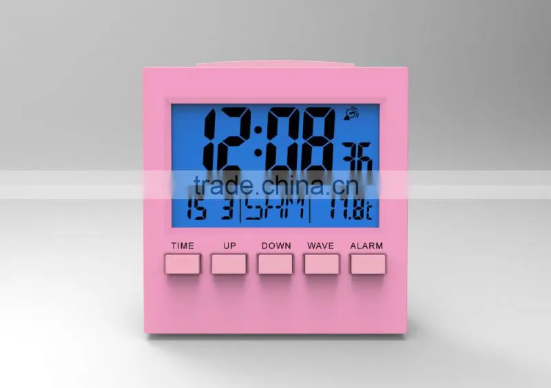 2015 HOT small digital radio controlled clock S2159D with blue backlight meet CE and Rohs , best for giftS