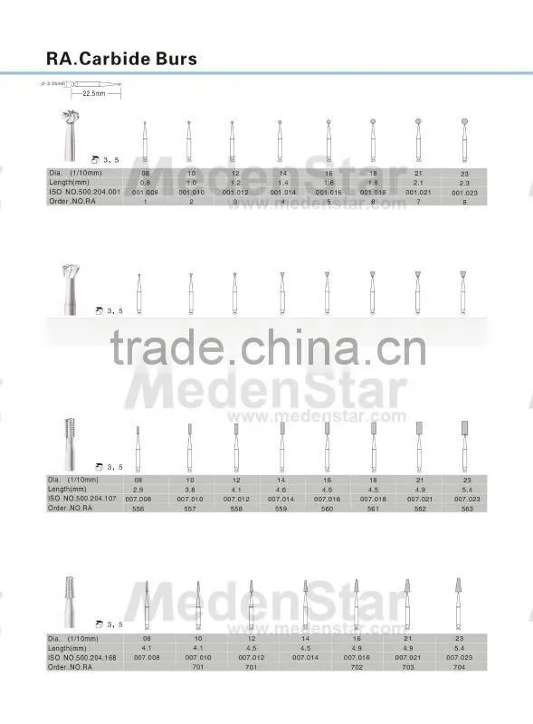 Good quality dental tungsten carbide burs