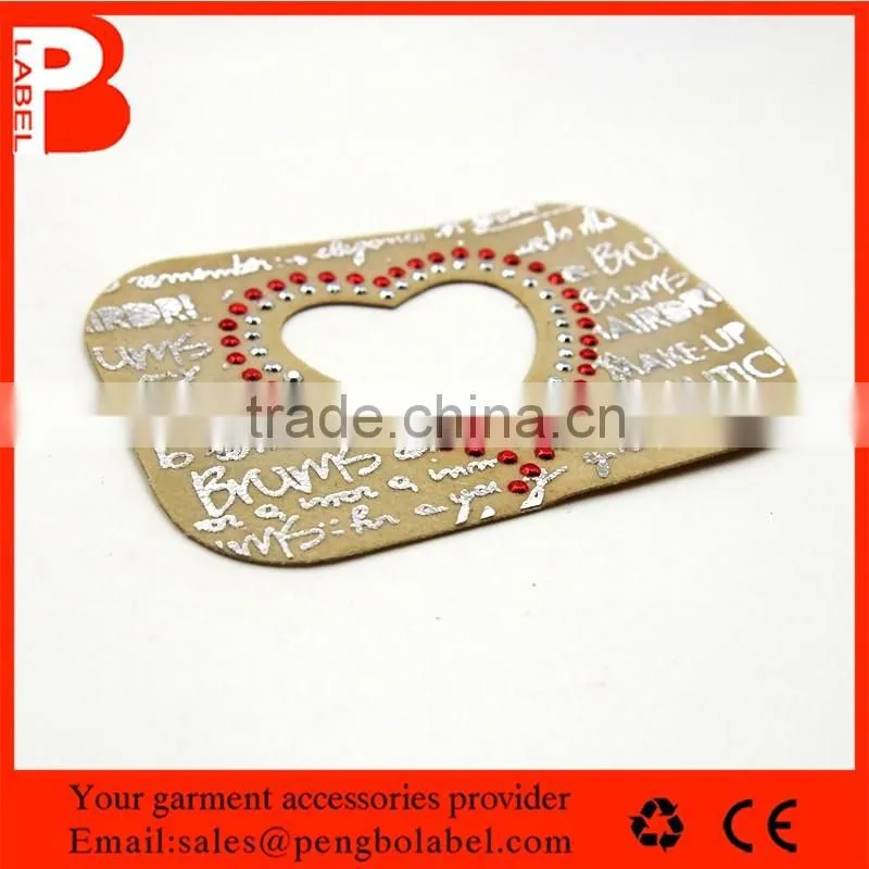 Beaded silver foil leather patch heart shape leather label