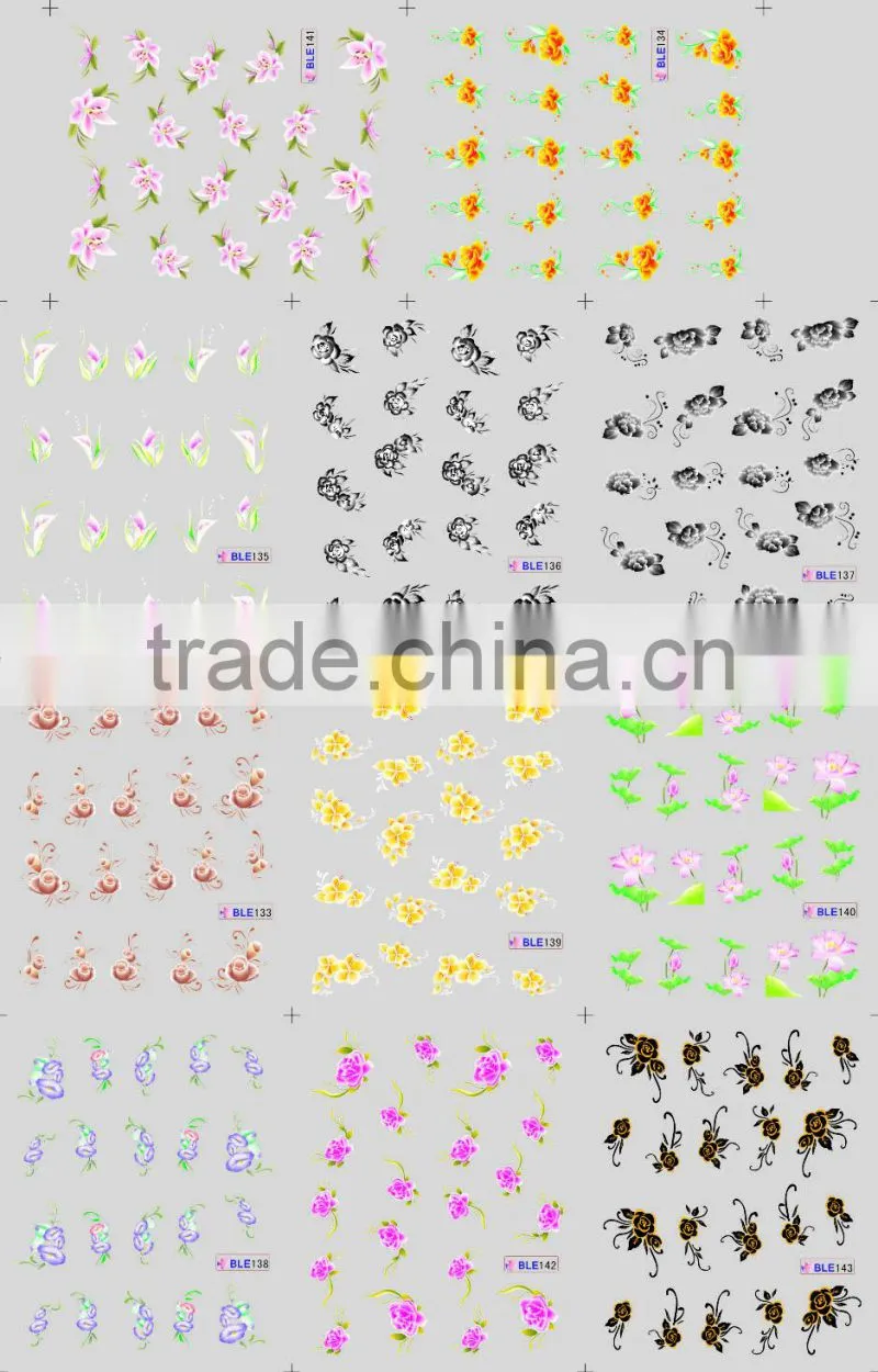 Most popular cheap water transfer printing BLE nail sticker for sale 2015
