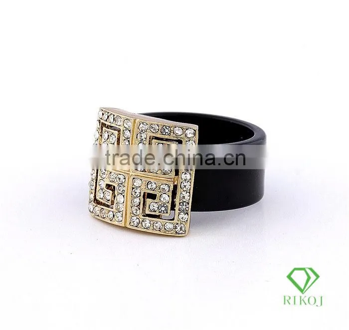 lady jewelry full crystal 18k gold plating black rings