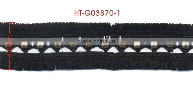 6MM Gold Flat Grommet Black Polyester Lace Tassel Metal EyeletTrimming