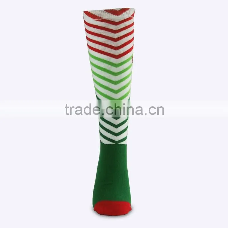 fuzzy knee high and red and green striped socks with circular knitting machine