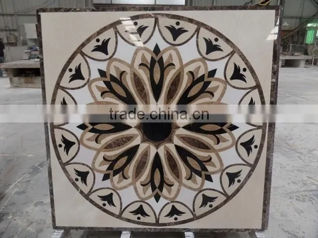 Carrara white marble waterjet floor medallion