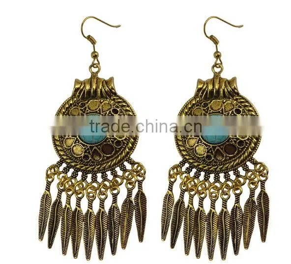 2016 Bohemian Fringed Leaves Tassels Vintage Turquoise Earrings