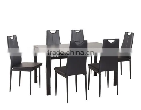 Hot! 1+8 table and chairs no folding heavy-duty modern black tempered glass dining table set