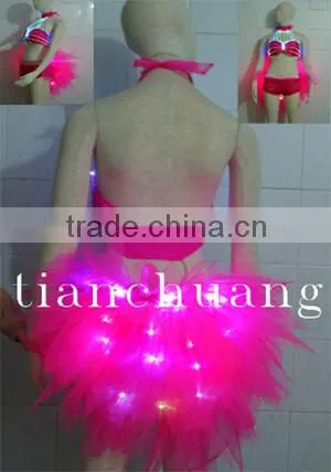 Sexy Belly Dance Dress / LED Ballet Dance Costumes for Sale / Light Pink Night Club Performance Short Dress