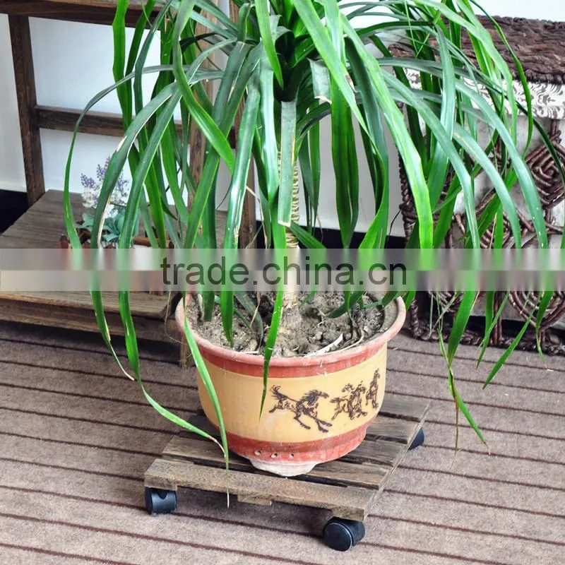 portable wood plant pot tray with wheet