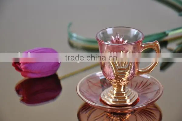 Glass beverage cups and saucers set