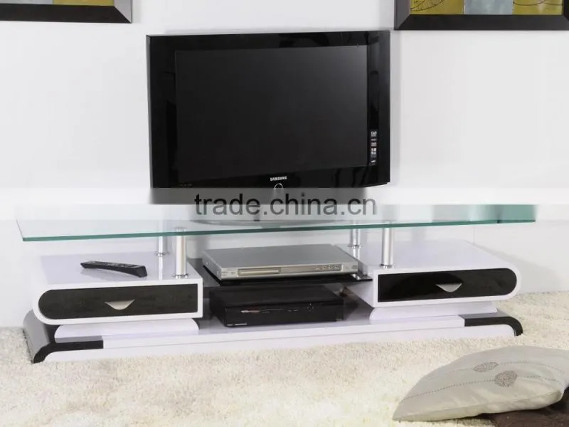 TV-3009 Glass Top TV Stand With Drawers