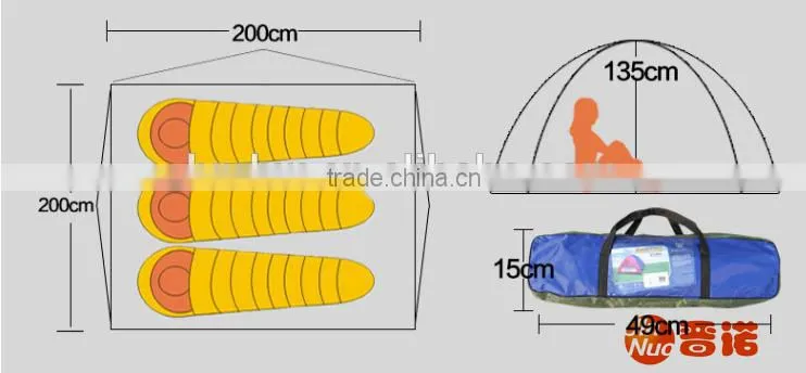 3 person double layers single door outdoor travelling tent