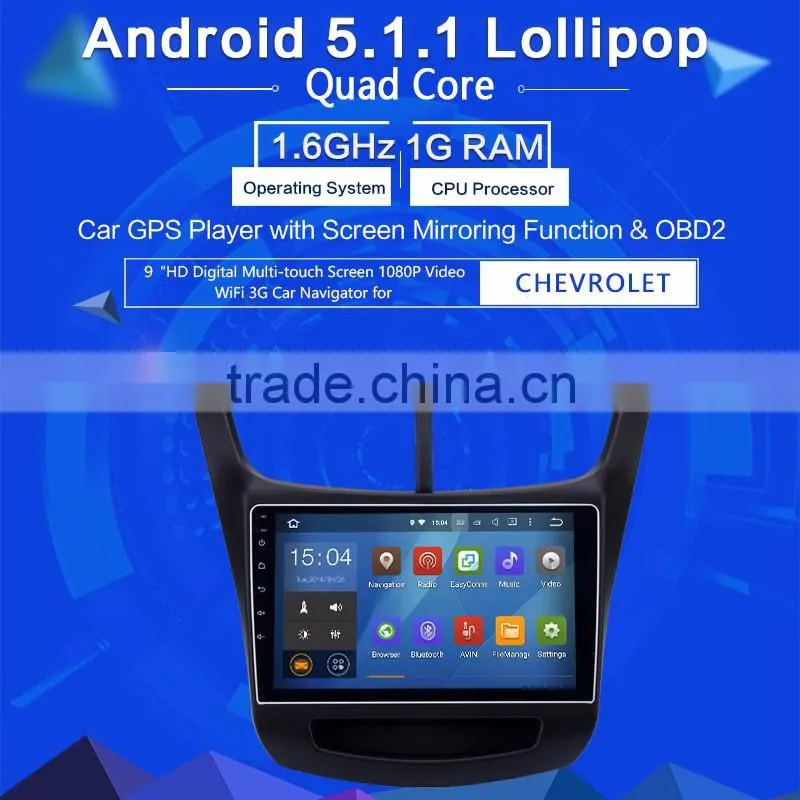 9 Inch 2 din 1.6GHz obd2 Android car gps dvd player with Capacitive Multi touch Screen for CHEVROLET sail 2015 2016