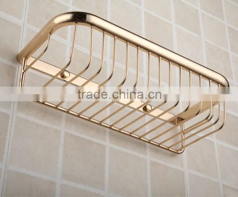 Gold Royal Storage Rack, Square Brass Shower Basket,Single Tier Bathroom Accessories
