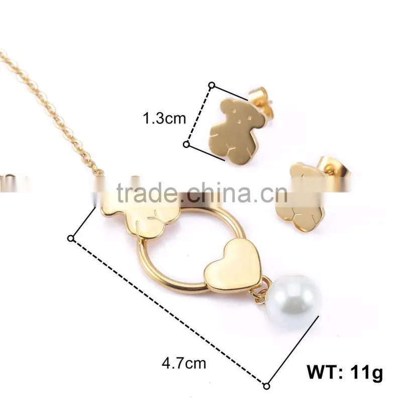 Chile hot selling high quality factory price 18k gold plated bear design charming jewelry set