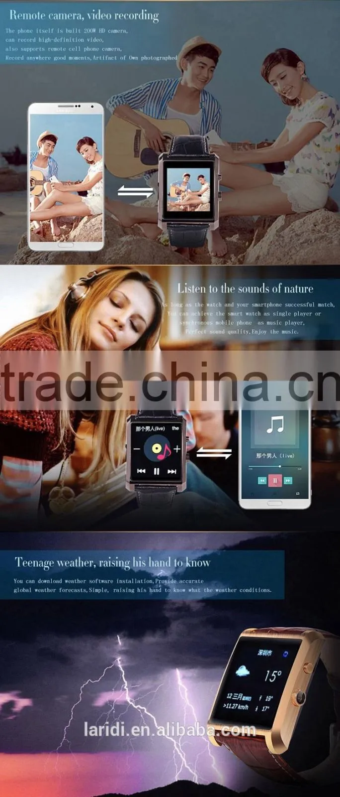 2015 New bluetooth 4.0 DM08 smart watch with heart rate monitor for many cellphone with android and ios