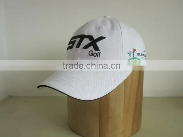 White Cotton Golf Caps Flat Embroidery Golf Cap Wholesale