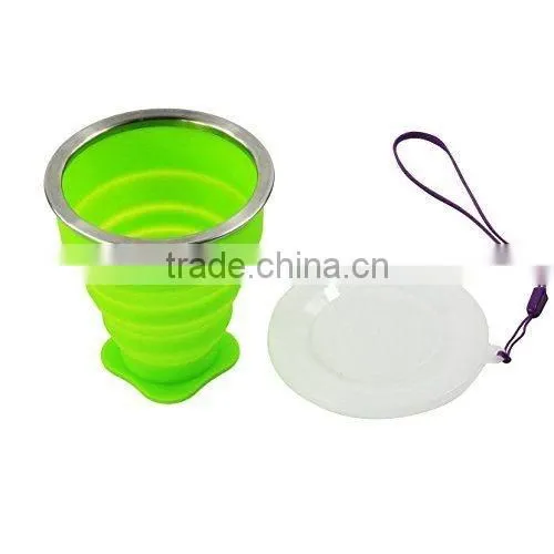 portable silicone retractable folding coffee cup with lid