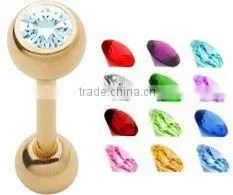 gold jeweled plated barbell eyebrow ring body piercing jewelry