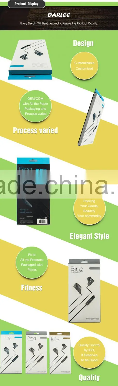 Chinese factory embossed recyclable art paper headphone paper box with logo