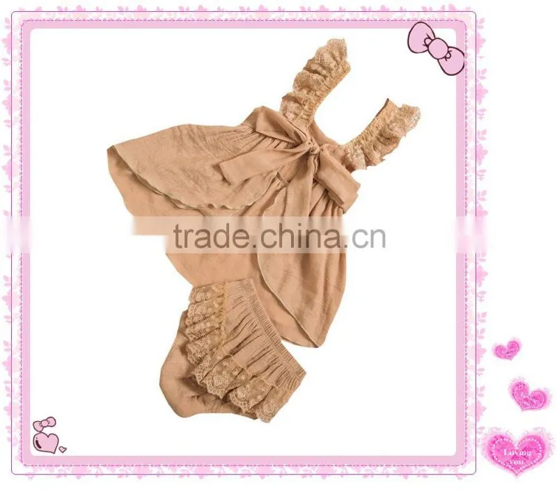 2016 new design Princess baby girls swing top set,children clohting set with lace shoulder straps,kids summer wear swing outfit
