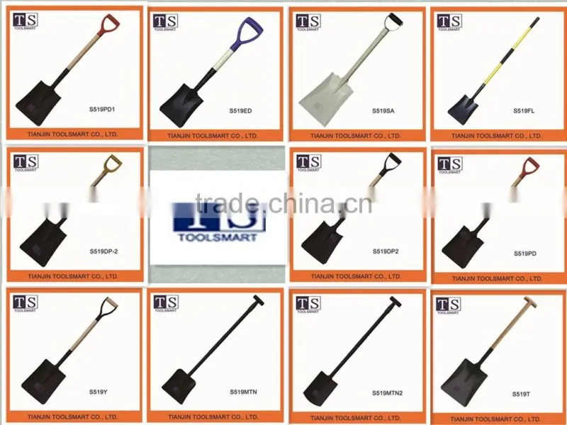 Hot sale different types of camping steel garden shovel with wooden handle