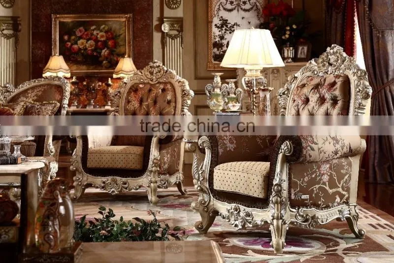 Palace Classic Hand Carved Wooden Upholstery Living Room Sofa Set Furniture(MOQ=1 SET)
