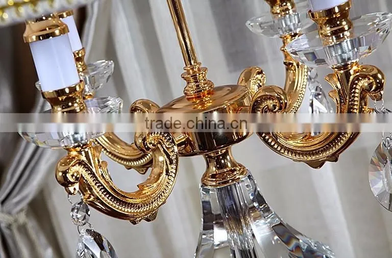 Golden plated metal clear K9 crystal floor lamp with white fabric lampshade