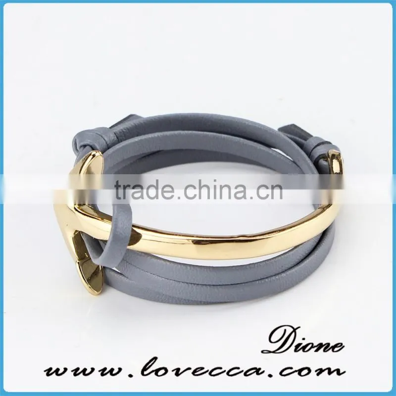 2017 Wholesale Leather half cuff mens anchor bracelets