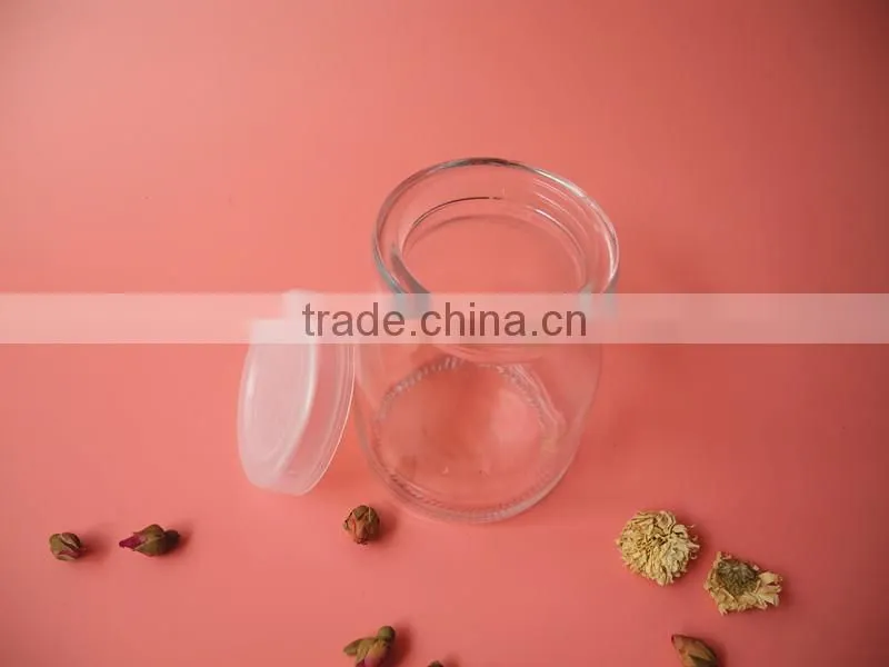 top grade cute glass pudding jar with white plastic lid