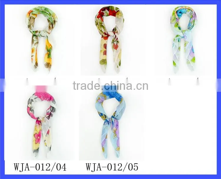 Children Girls Fashion Short Tulle Scarf Tulle Flower Print Hemming Scarf