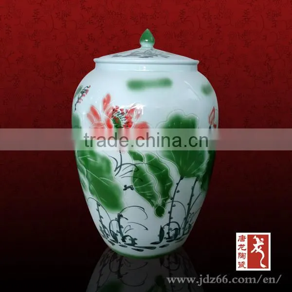 Hand painting lotus figure ceramic antique french winepot with lid for home decor