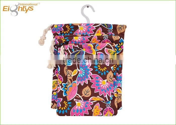 flowered fabric clothes peg storage bag is made of cotton