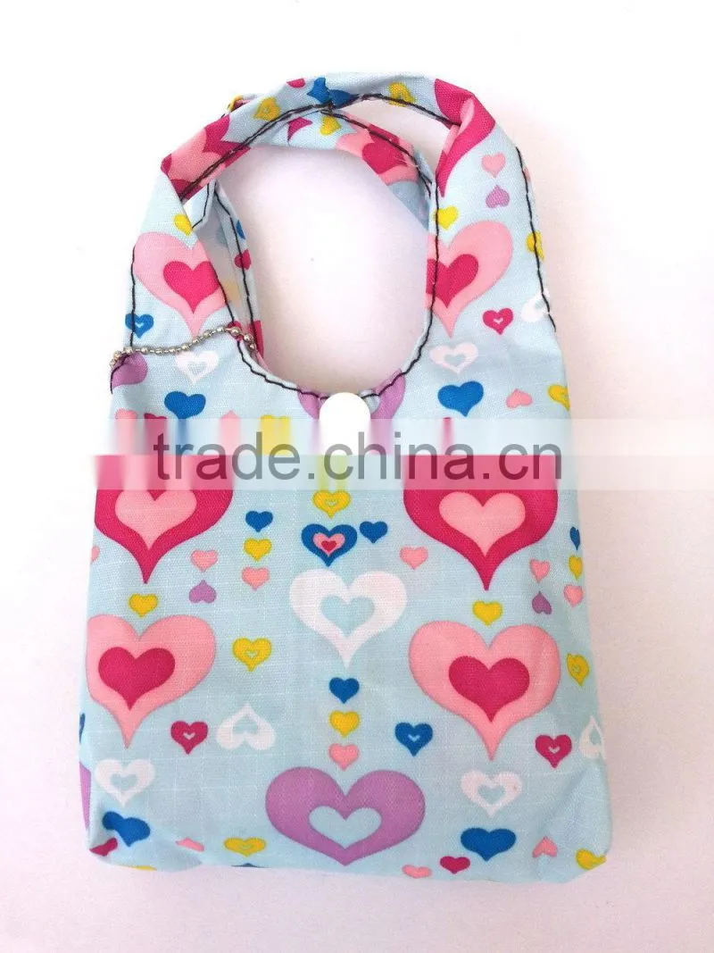 Wholesale Reusable Foldable Portable Folding Tote Shoulder Shopping Bag with small pouch