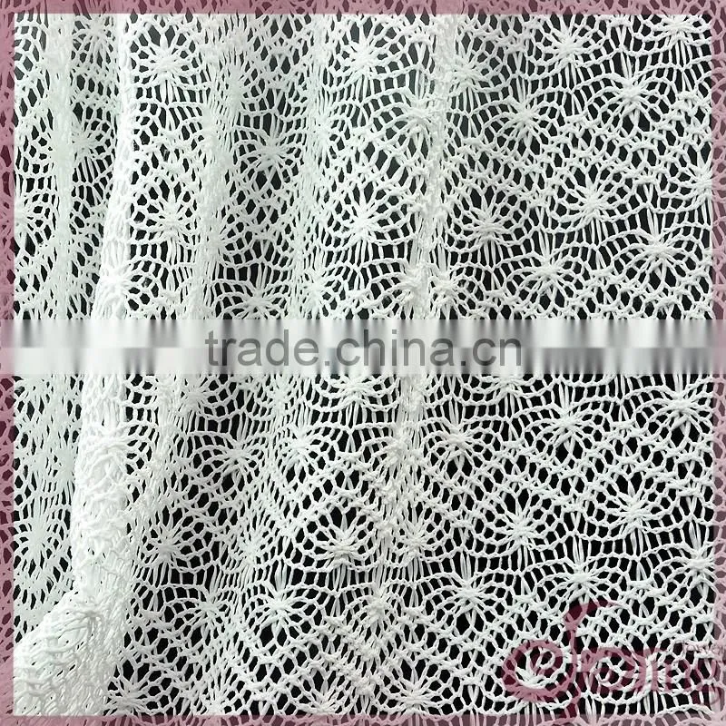 Elegant white waved crochet knitting fabric, fashion crocheted lace